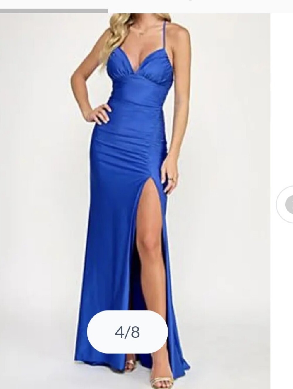 Katia Rae NWT XS Royal Blue Satin Maxi Gown Ruched Strappy Formal Evening Dress